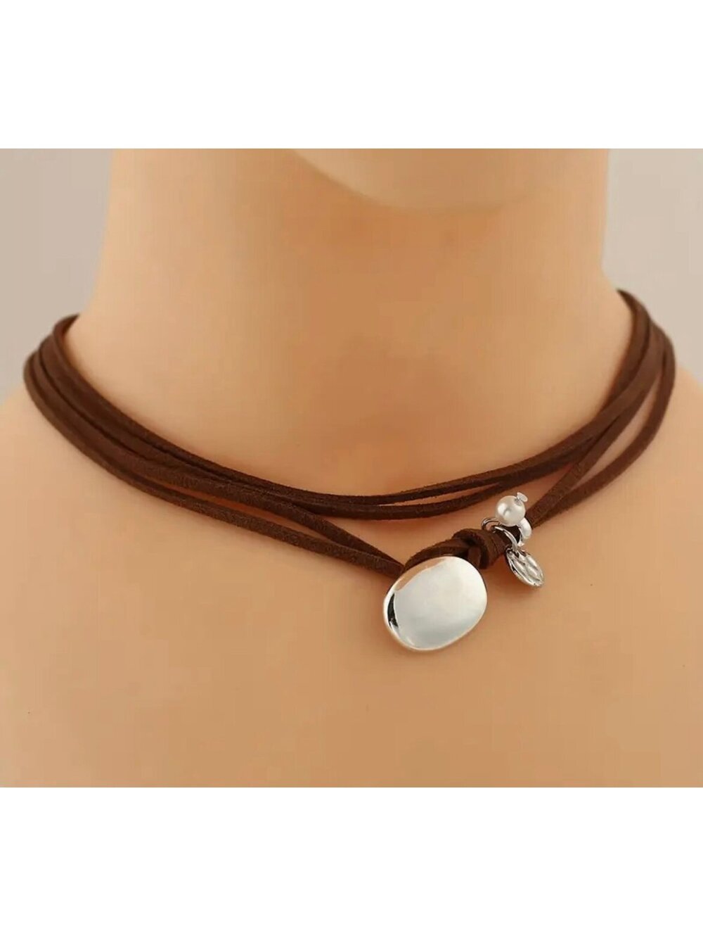 New - Vintage - Boho Style - Multi-Layer Hand-Woven Necklace with Silver Pendant